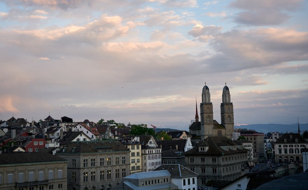 Financial district skyline of Zurich with corporate office towers